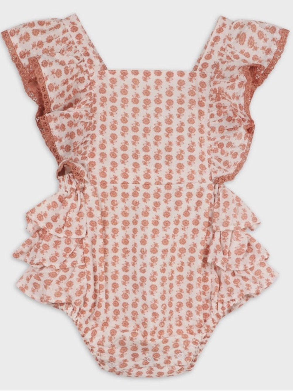 NWT 6-12m Viverano Organics Vienna Dotted Baby Romper Floral Terracotta Cotton